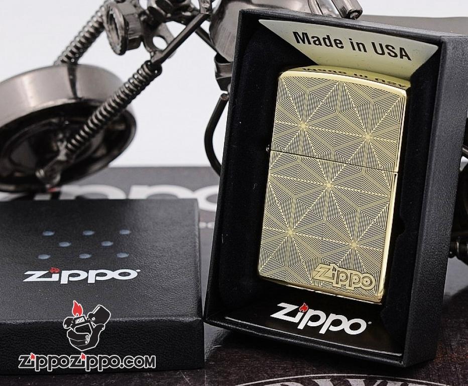 Bật Lửa Zippo Chính Hãng Chất Liêu Đồng Vân Kẻ Khắc Logo ZP