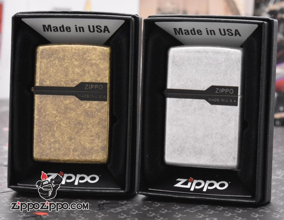 Zippo Mạ bạc giả cổ cao cấp khắc logo zippo
