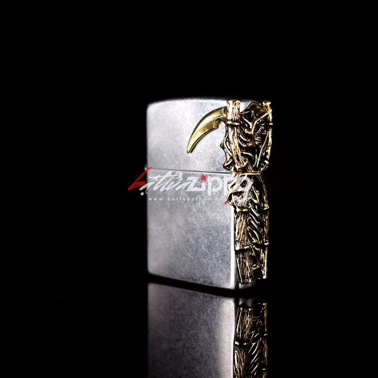 Bật lửa Chính hãng Zippo Hàn Quốc phiên bản của hoa mạ vàng cát đen chết Skull