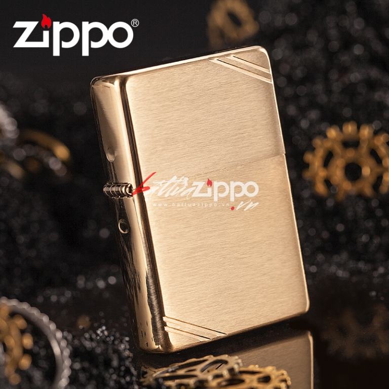 Bật Lửa Zippo 1937 Vàng Chặt Góc Xước Ngang - SKU 240 – Zippo Vintage Brushed Brass