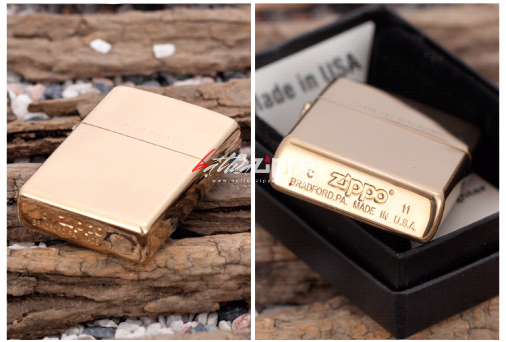 Bật Lửa Zippo Đồng Vàng Trơn Bóng Khắc Solid Brass - SKU 254 – Zippo High Polish Brass Engraved