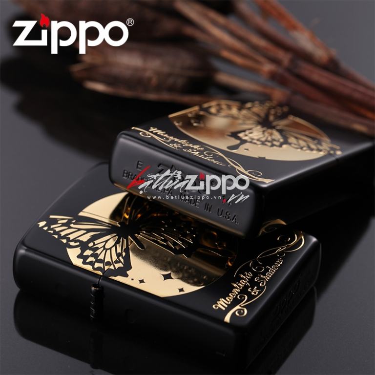Bật lửa Zippo chính hãng nguyên khối hình bướm đêm