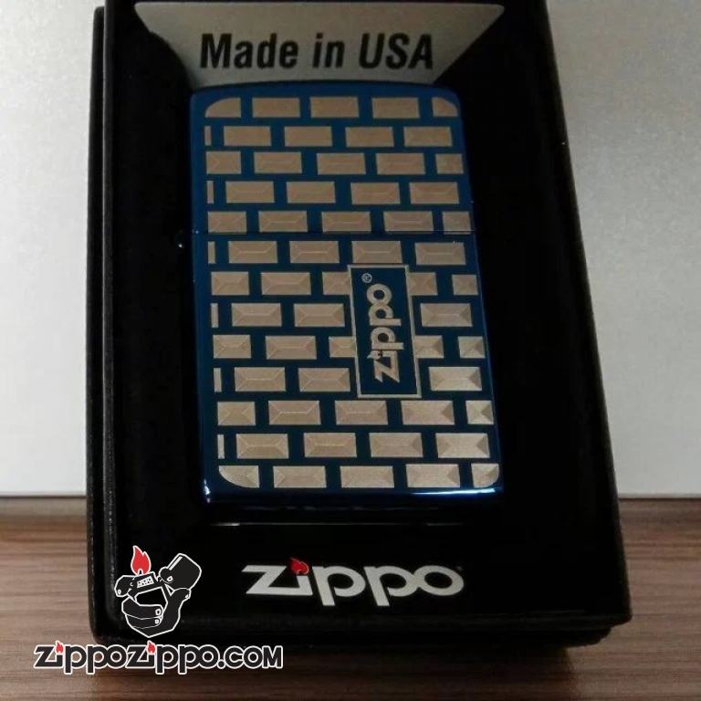 Bật lửa Zippo phiên bản xanh gương in hình bức tường gạch