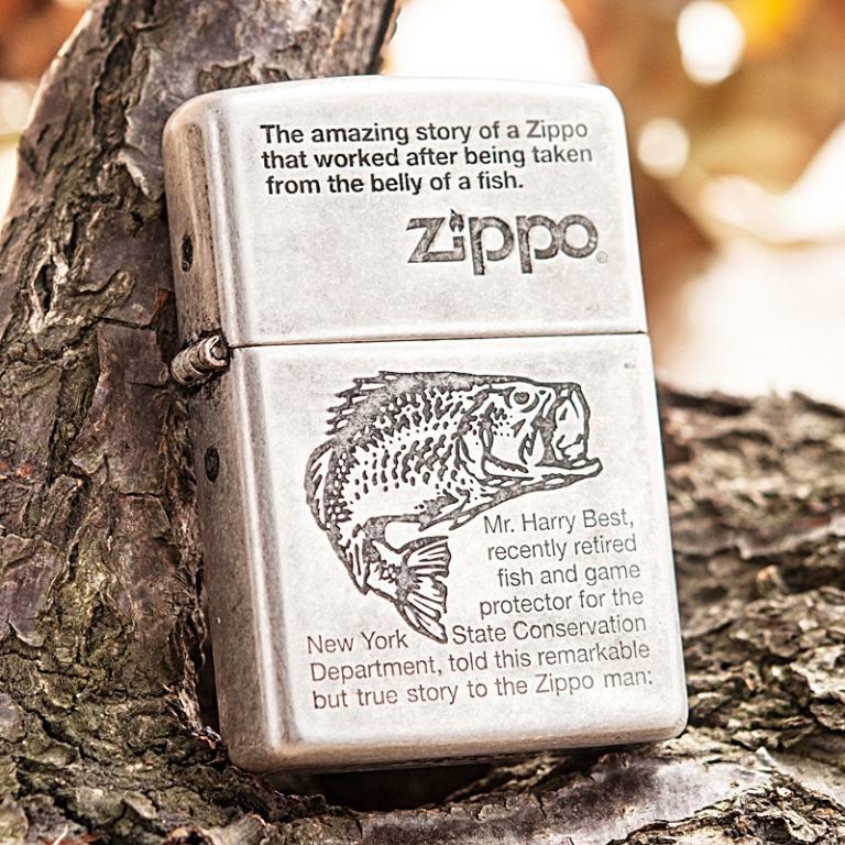 Bật lửa Zippo phiên bản bạc cổ khắc hình cá