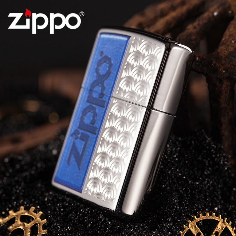 Bật lửa Zippo hoa văn bạc nền xanh