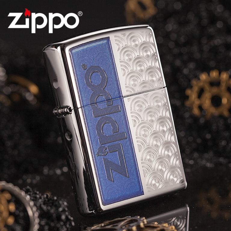 Bật lửa Zippo hoa văn bạc nền xanh