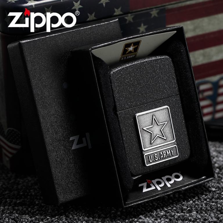 Bật lửa Zippo phiên bản sơn mài đen crack huy hiệu quân đội Mỹ