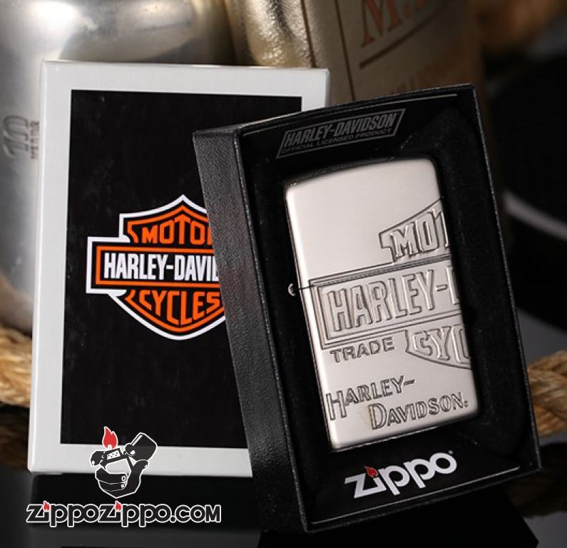 Zippo Chính Hãng Bạc Khác Chữ Harley Davidson 3 Mặt