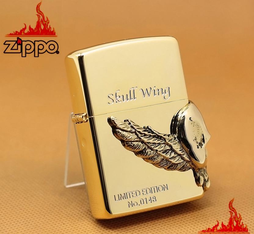 Bật lửa zippo Đầu lâu -  skull wing mạ vàng  phiên bản Limited