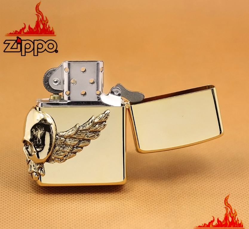 Bật lửa zippo Đầu lâu -  skull wing mạ vàng  phiên bản Limited