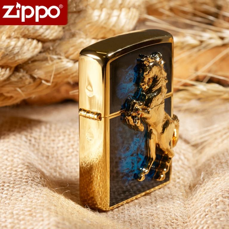 Bật lửa Zippo chính hãng mặt xanh mạ vàng khắc nổi
