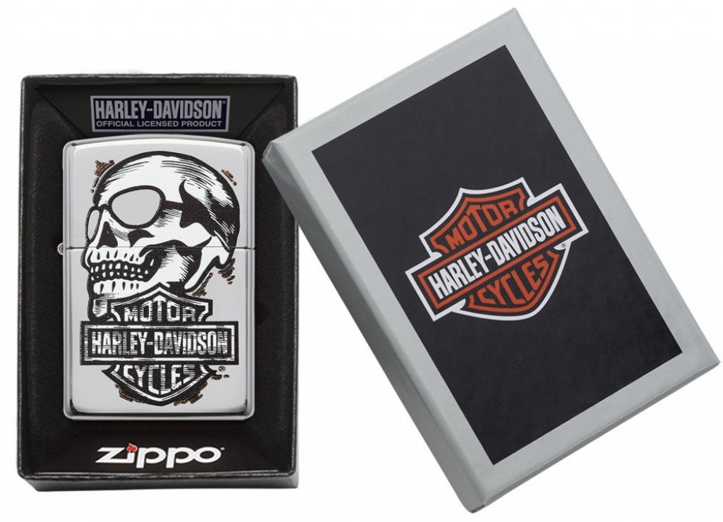 Zippo Chính Hãng Bạc Hình Đầu Lâu Harley Davidson