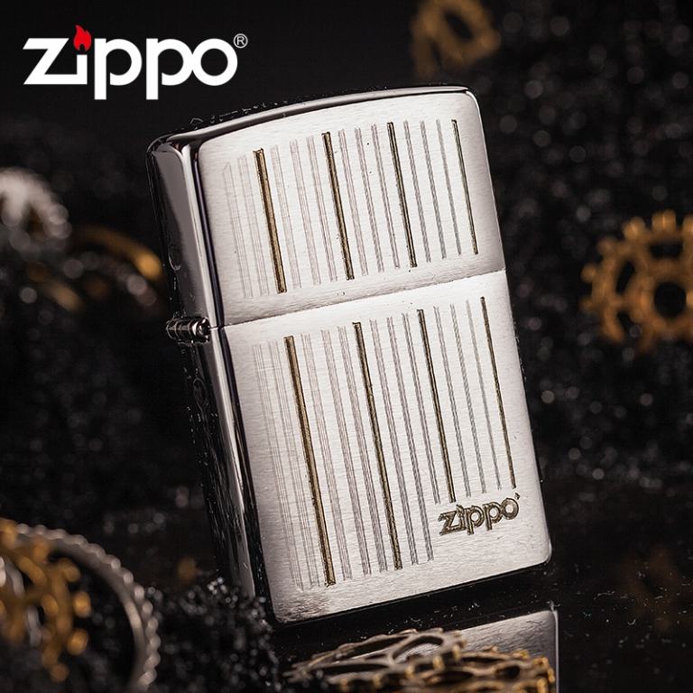 Zippo Chính Hãng Bạc Khắc Đường Kẻ Dọc Có Logo ZP