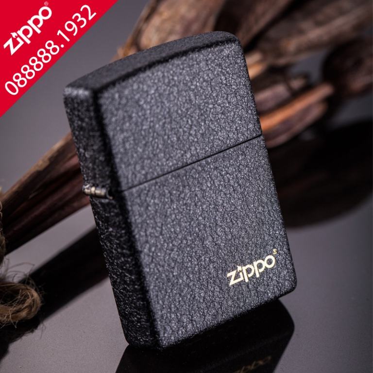 Bật Lửa Zippo Sơn Tĩnh Điện Đen Nhám - Logo Zippo SKU 236 - Zippo Black Crackle Logo
