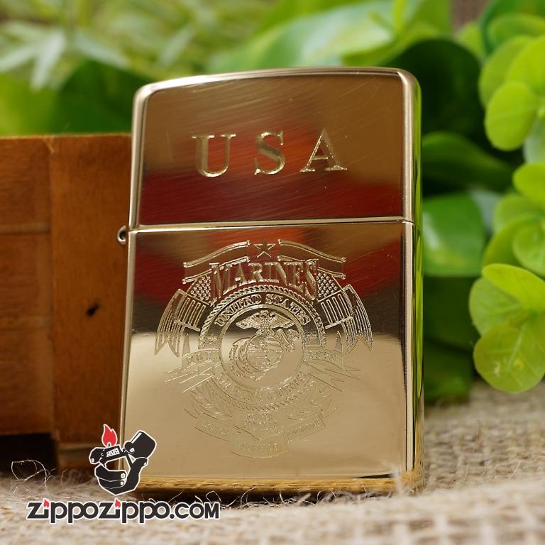 bật lửa zippo vàng bóng khắc Logo USA
