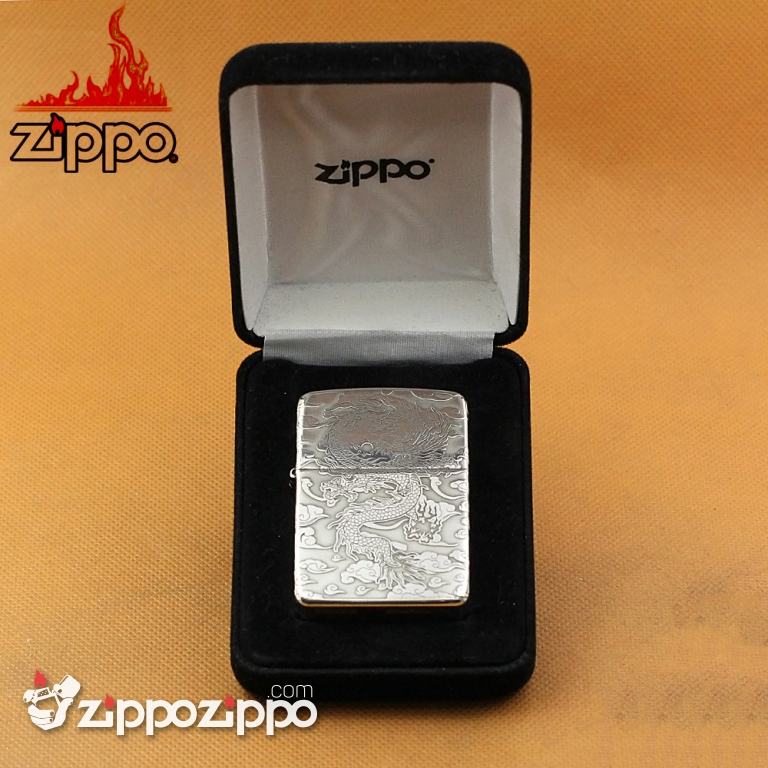 Bật lửa Zippo phiên bản Bạc nguyên khối bản 1941 khắc Rồng nhả ngọc