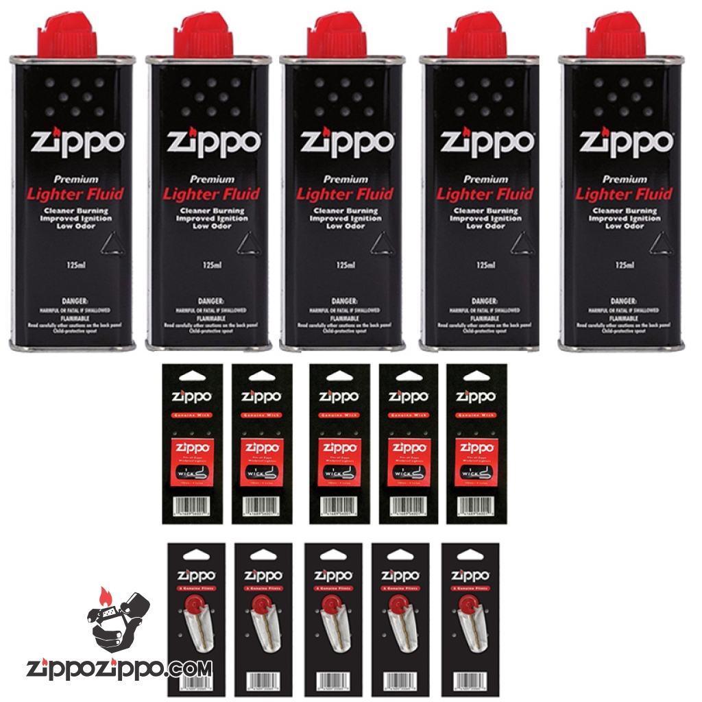 COMBO 5 xăng zippo 5 Đá Lửa zippo   zippo 5 bấc zippo chính hãng ( Đảm bảo chính hãng nếu fake đền 10 triệu đồng )