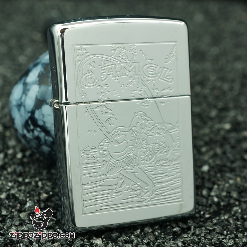 Zippo cổ mầu bạc camel khắc hình câu cá sản xuất năm 1995