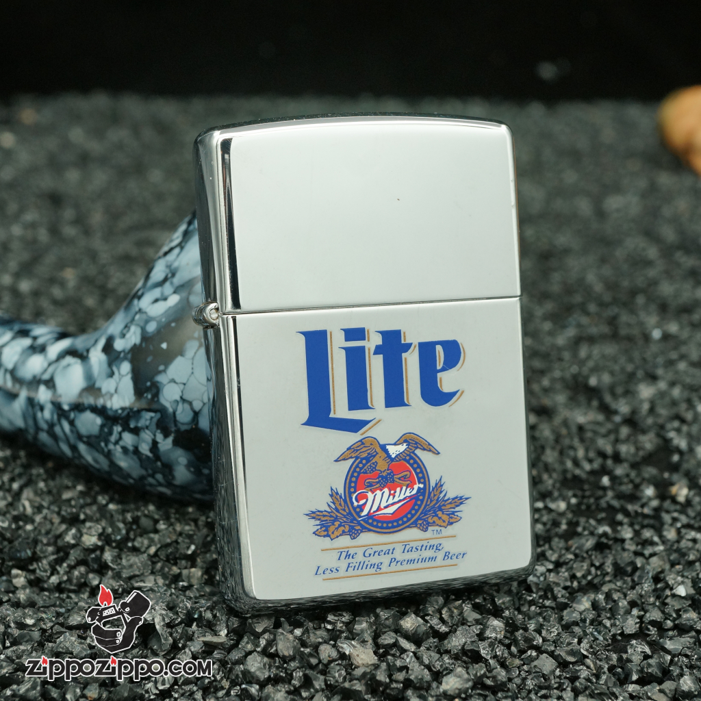 zippo cổ hãng bia miller - bạc xước miller lite bạc bóng 1998