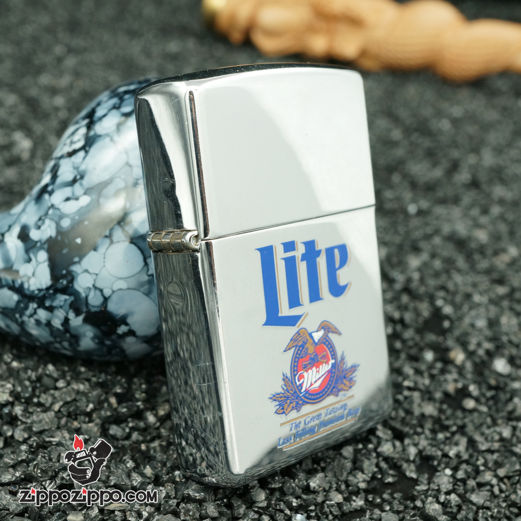 zippo cổ hãng bia miller - bạc xước miller lite bạc bóng 1998