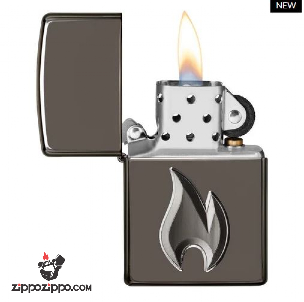 Zippo Armor đen huyền băng khắc sâu cao cấp 3D hình ảnh ngọn lửa Zippo