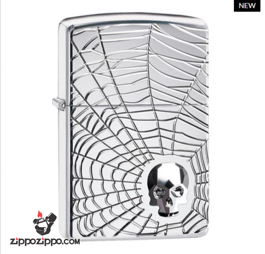 Zippo Armor khắc đa chiều hình ảnh mạng nhện đính kèm viên pha lê Swarovski SKULL