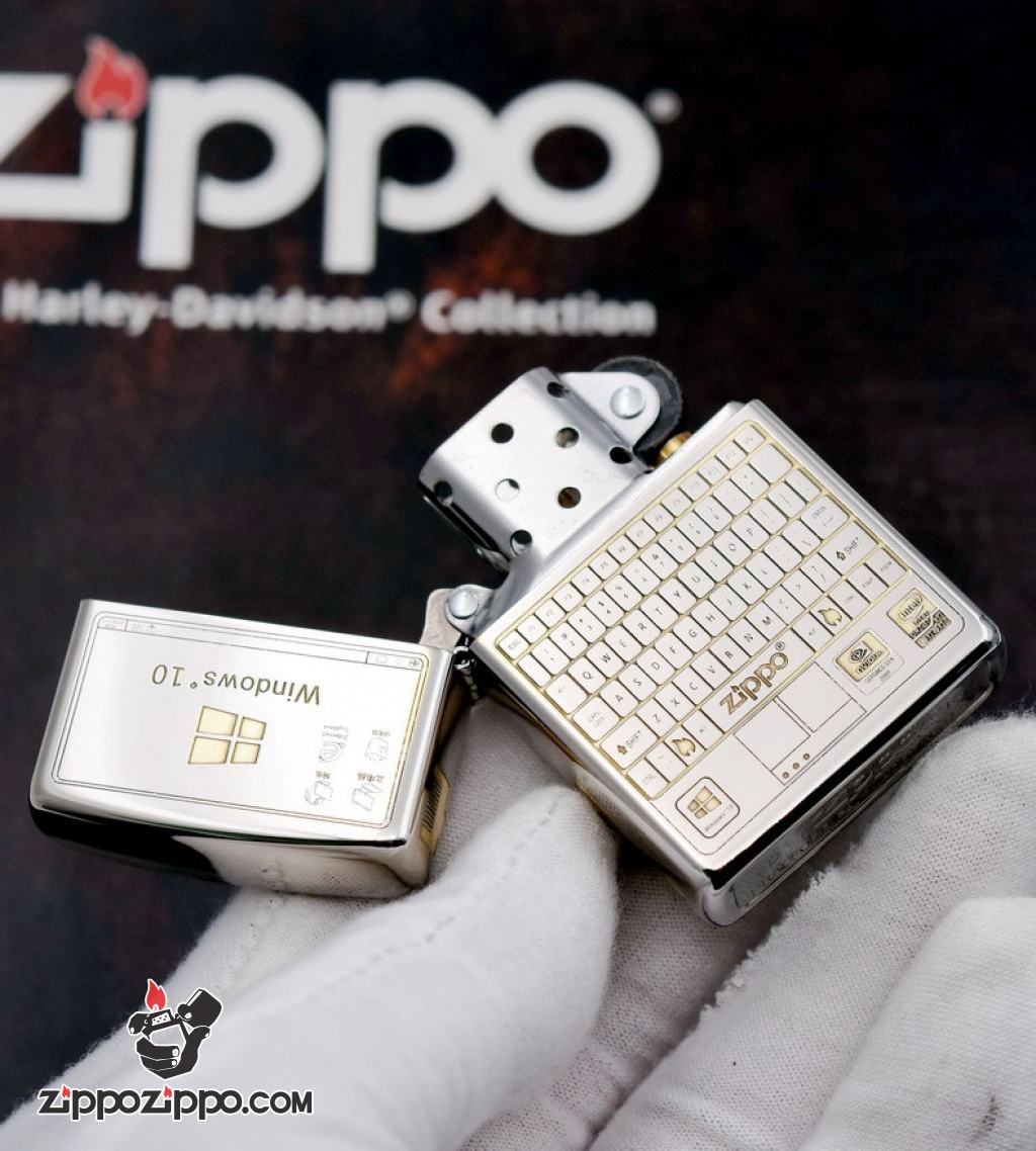 Bật lửa Zippo chính hãng bản chrome khắc WIN 10 và bán phím zippo
