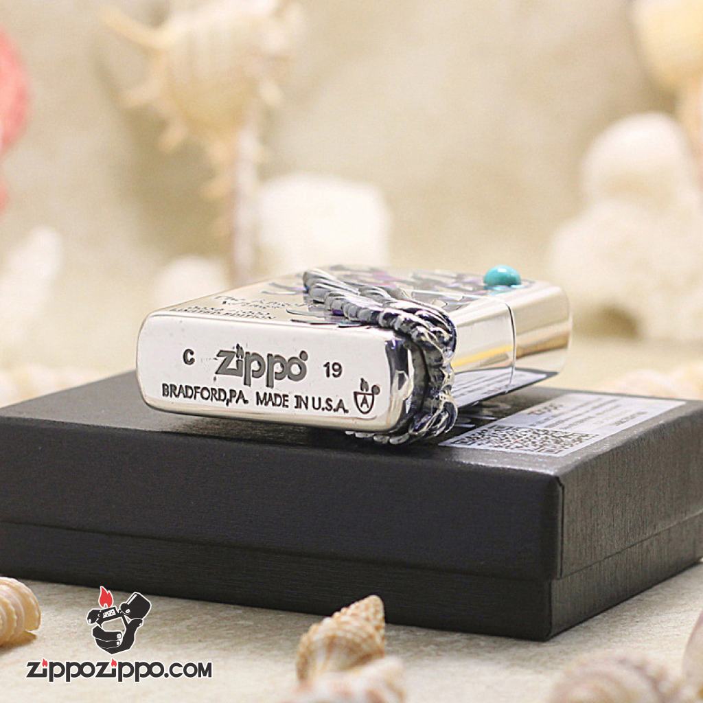 Bật lửa Zippo chính hãng phiên bản giới hạn Hàn Quốc cánh thiên thần Khảm Trai Màu Bạc