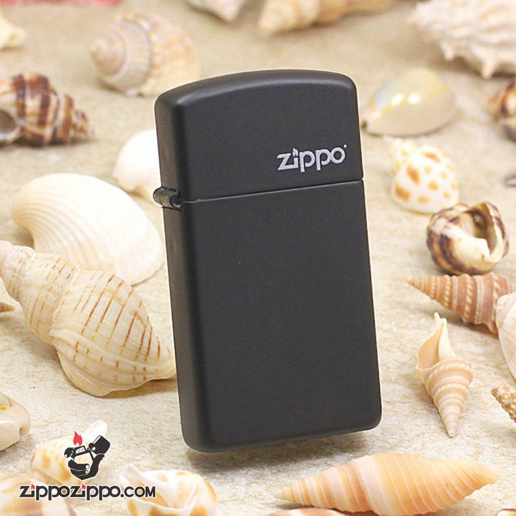 Bật Lửa Zippo Bản Nhỏ Sơn Màu Đen - Logo Zippo SKU 1618ZL – Zippo Slim Black Matte Zippo Logo