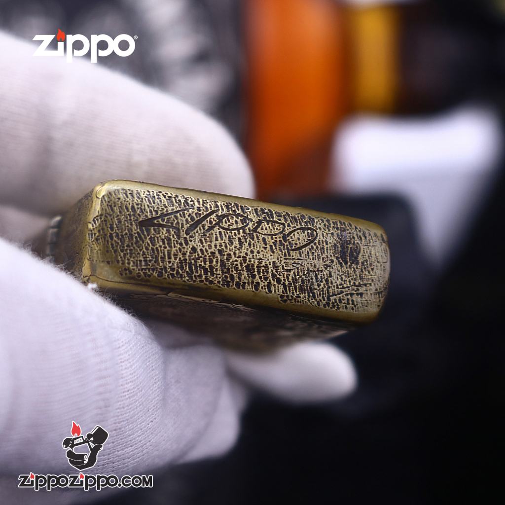 Bật lửa Zippo phiên bản đồng cổ nguyên khối khắc Rồng nhả ngọc