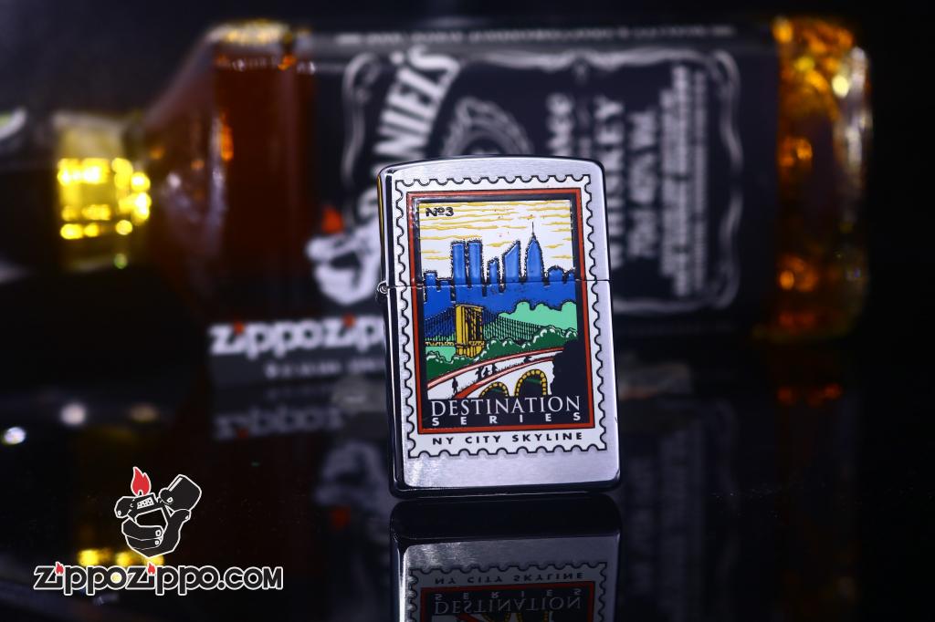 Zippo Cổ bạc xước in tem thành phố Skyline sản xuất 2000