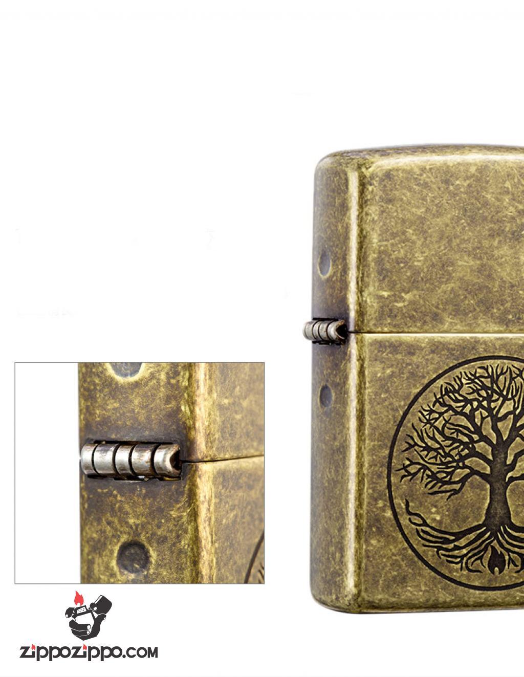 Bật Lửa Zippo Mạ Antique Brass Khắc Cây Sự Sống