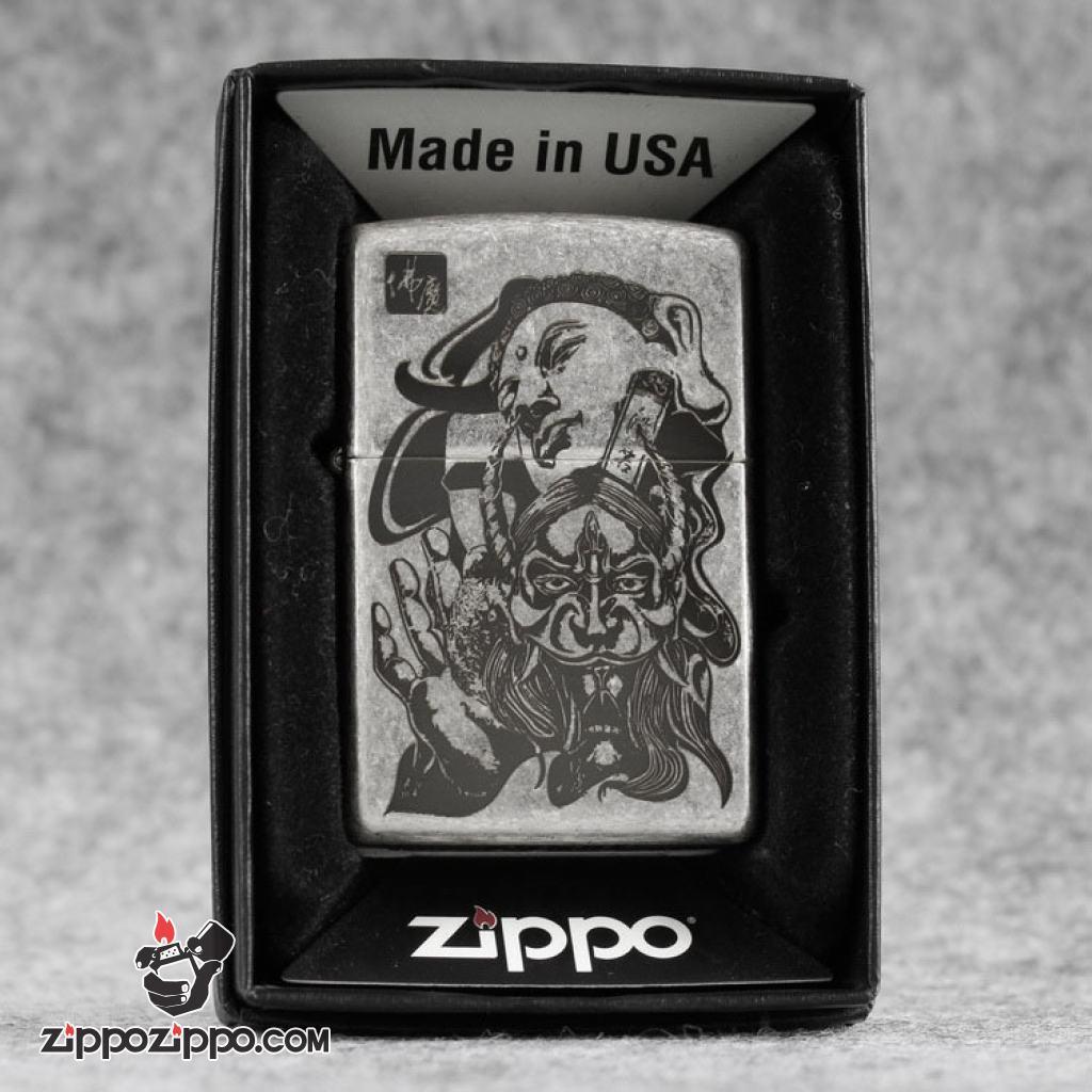 Bật lửa Zippo Chính Hãng Khắc Đức Phật Và Ác Quỷ Bản Mạ Antique Silver