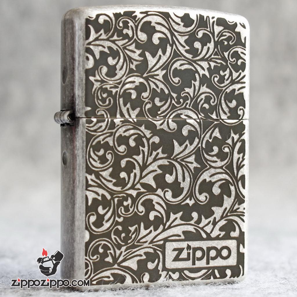 Bật lửa Zippo Chính Hãng Khắc Hoa Văn Arabesque Mạ Antique Silver