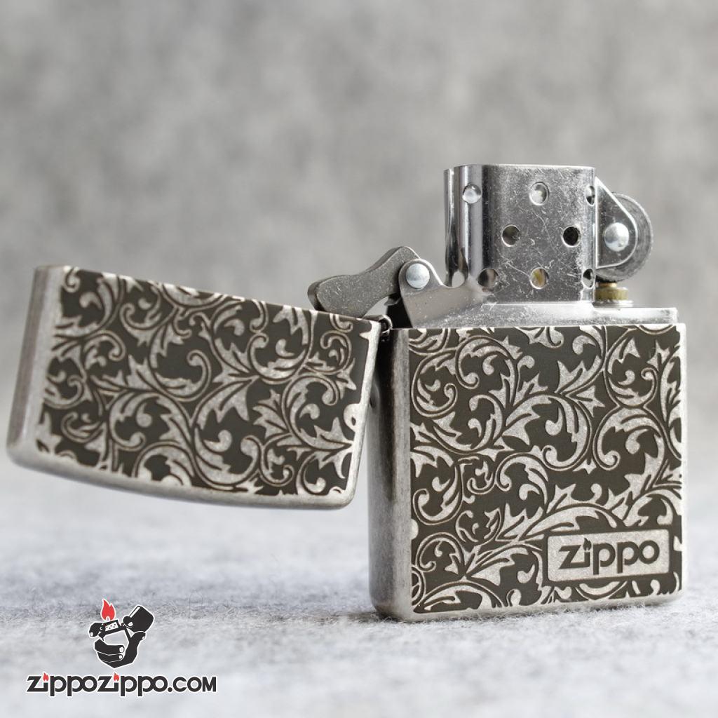 Bật lửa Zippo Chính Hãng Khắc Hoa Văn Arabesque Mạ Antique Silver
