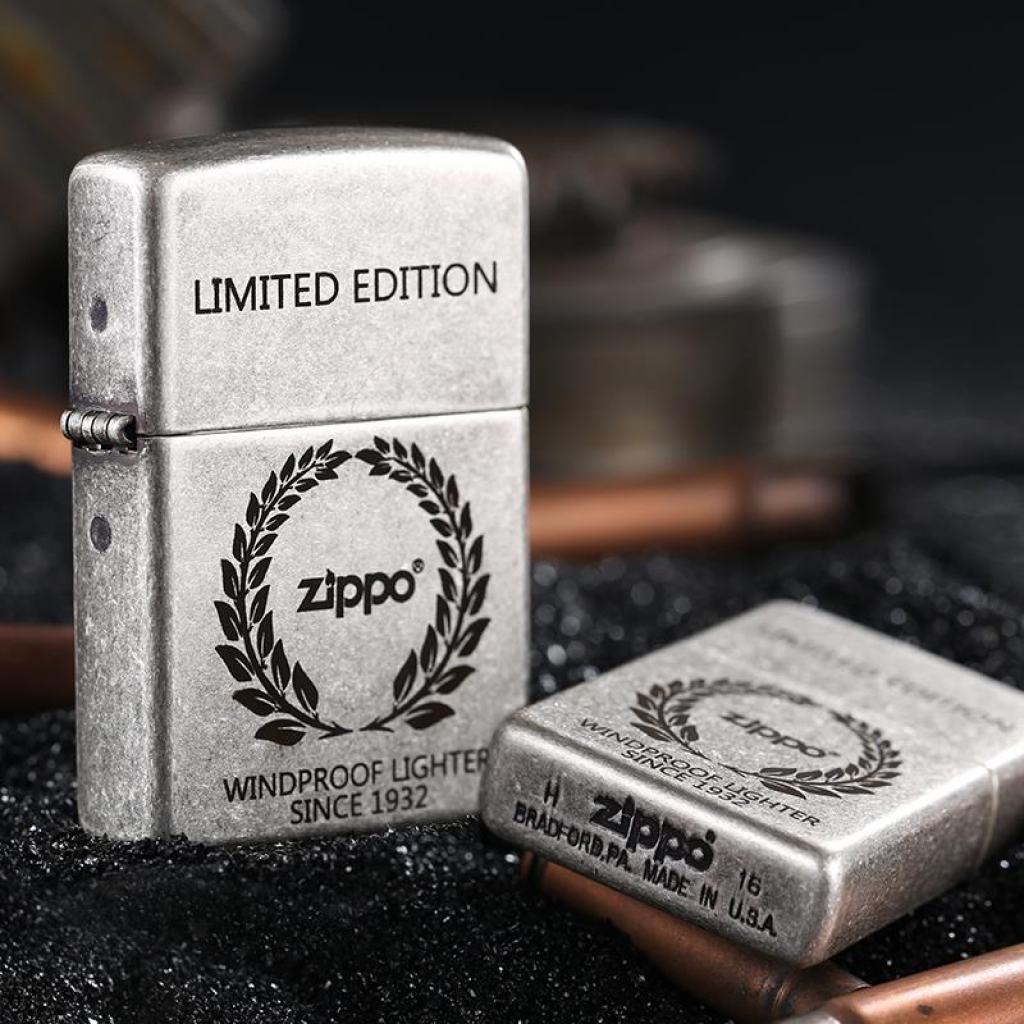 Bật Lửa Zippo Chính Hãng Khắc Bông Lúa Limited Mạ Antique Silver