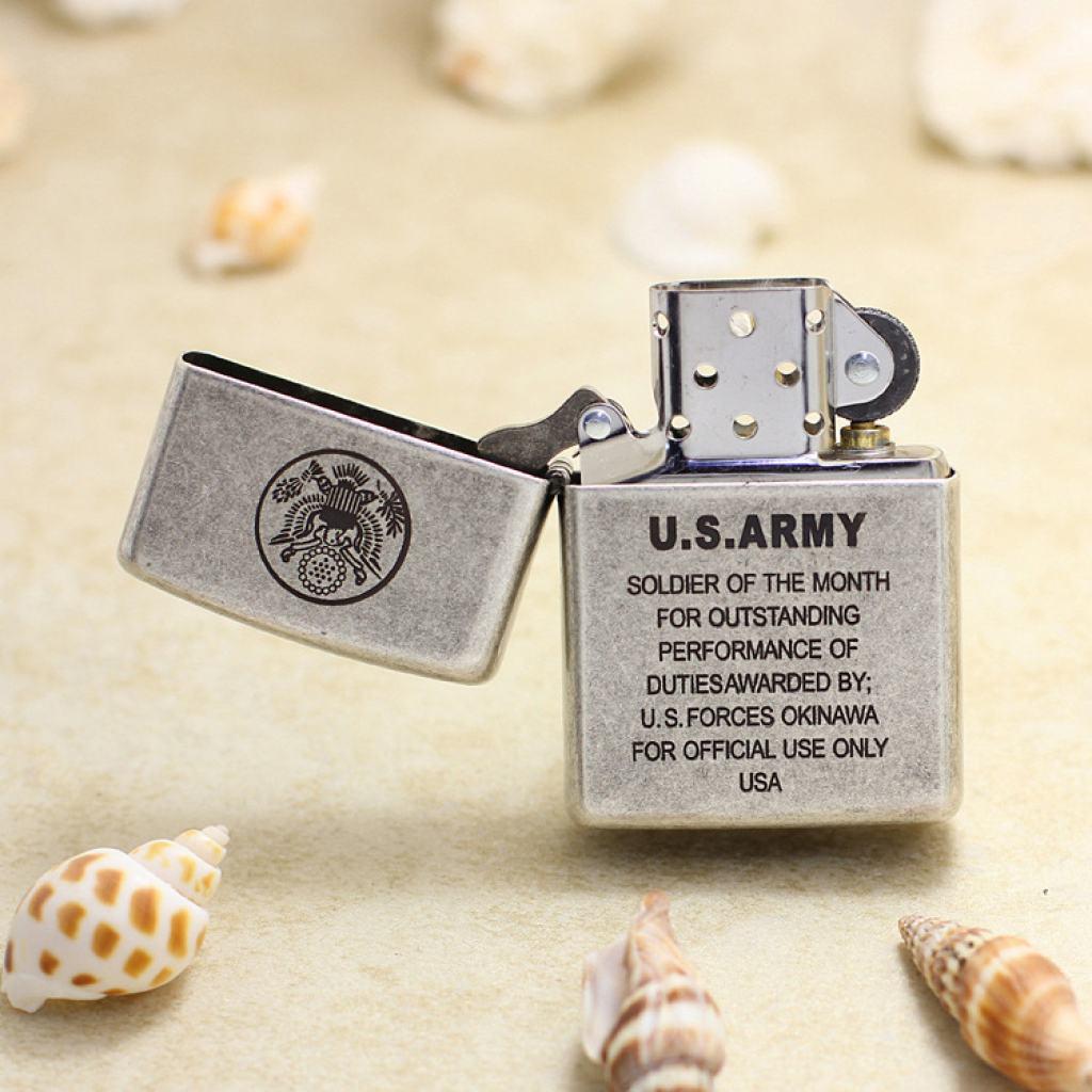 Bật Lửa Zippo Chính Hãng Khắc  Quân Đội U.S.ARMY Mạ Antique Silver