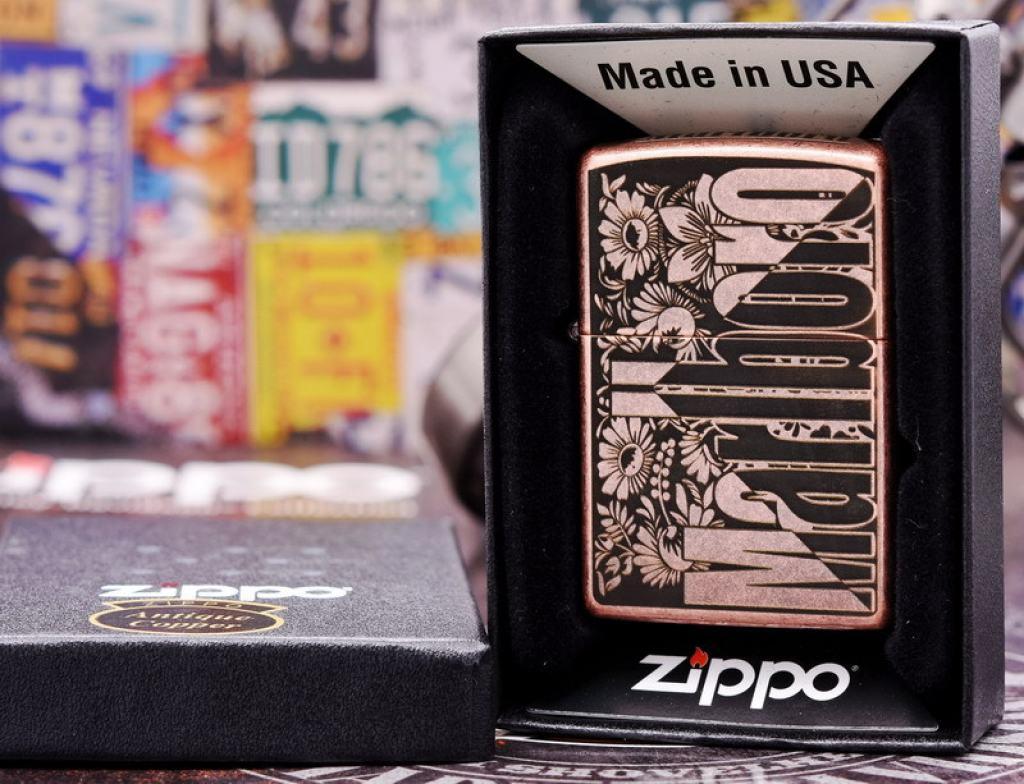 Bật Lửa Zippo Antique Copper Khắc Hoa Văn Marlboro