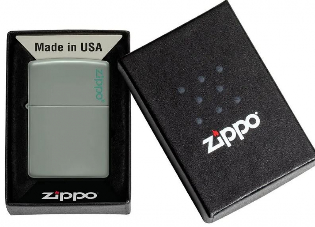Bật Lửa Zippo Sơn Tĩnh Điện Màu Xanh Xám- Sku 49843ZL – Zippo Sage Green Zippo Logo