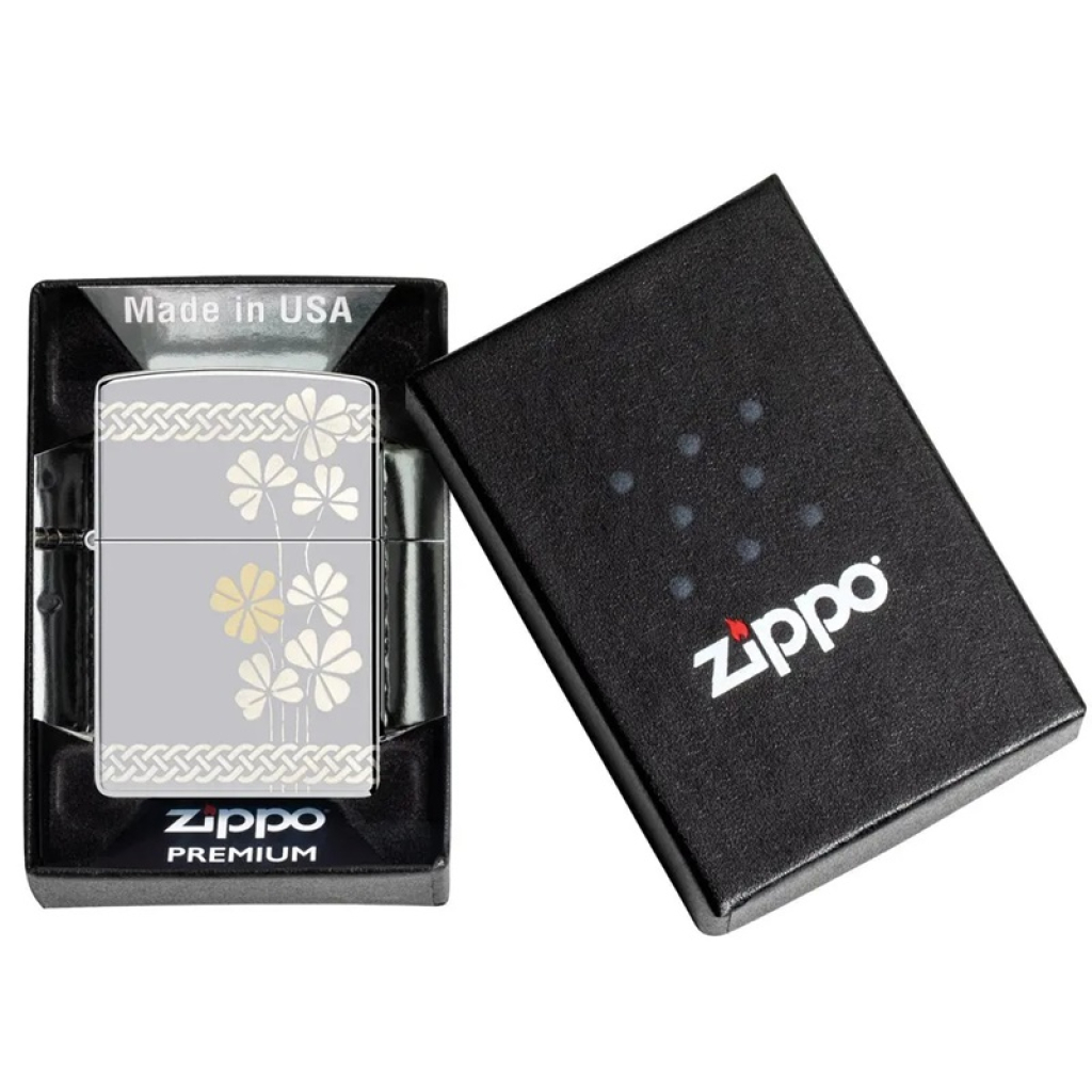 Zippo High Polish Chrome Clover Design – 48586