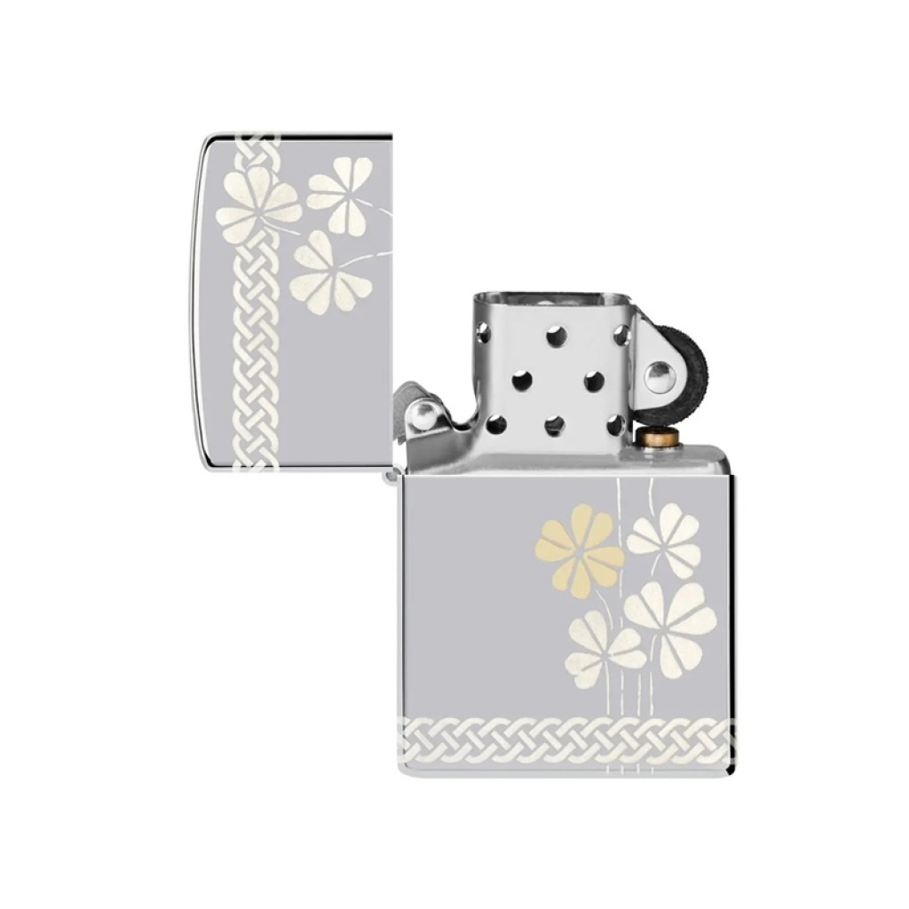 Zippo High Polish Chrome Clover Design – 48586