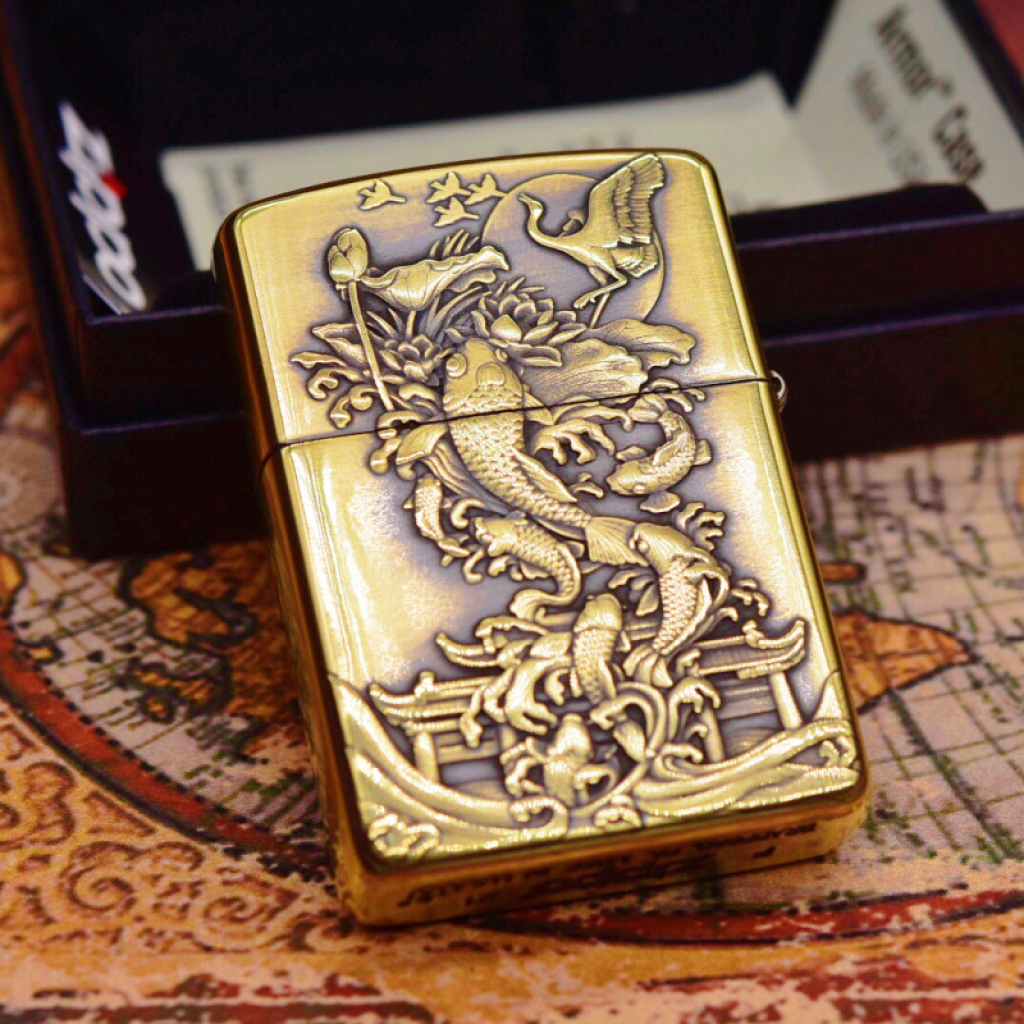 BẬT LỬA ZIPPO BẢN ĐỒNG DÀY KHẮC HÌNH 3D CÁ RỒNG