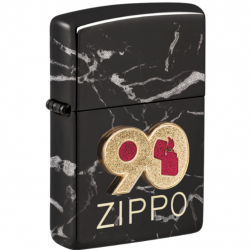 Bật Lửa Zippo 90th Kỷ Niệm Thành Lập Hãng Logo 90 Năm Mạ Vàng Nền Mạ Pramium Vân Đá - Mã SP: ZPC4021