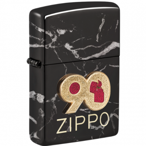 Bật Lửa Zippo 90th Kỷ Niệm Thành Lập Hãng Logo 90 Năm Mạ Vàng Nền Mạ Pramium Vân Đá