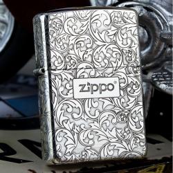 Bật Lửa Zippo Bạc Nguyên Khối Cao Cấp Khắc Hoa Văn Arabesque Và Logo Zippo Vỏ Dầy Bản Armor - Mã SP: ZPC2845-A