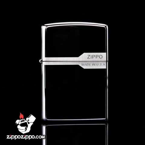 Bật lửa Zippo chính hãng 150 đen bóng có viền zippo giữ 2 nắp