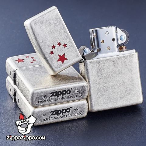 Bật lửa Zippo chính hãng bạc cổ hình 5 cánh sao