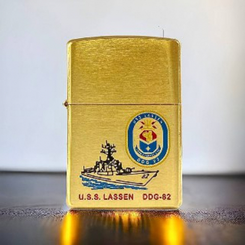 BẬT LỬA ZIPPO CHÍNH HÃNG BẢN  ĐỒNG XƯỚC KHẮC TÀU CHIẾN USS LASSEN DDG-82