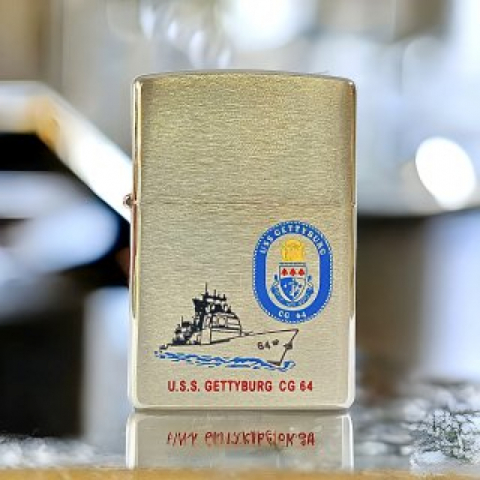 BẬT LỬA ZIPPO CHÍNH HÃNG BẢN MẠ CHROME KHẮC TÀU CHIẾN USS GETTYBURG CG-64
