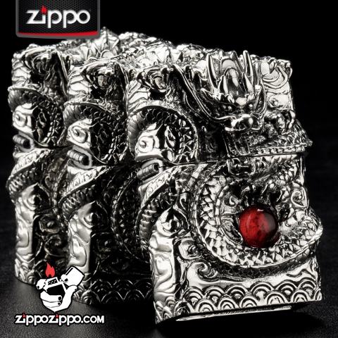 bật lửa Zippo chính hãng chạm hình rồng quấn quanh bật lửa giữ ngọc độc đáo